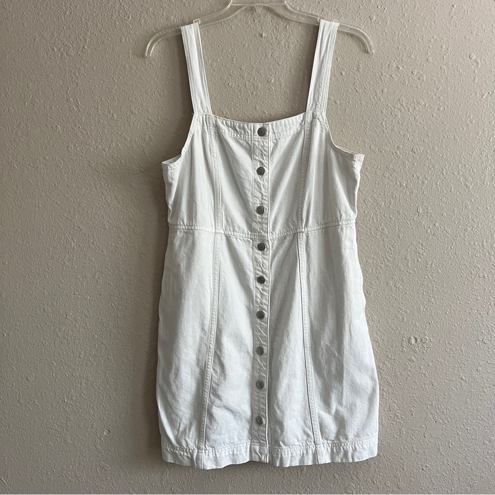 Denim Square-Neck Sleeveless Mini Dress in Tile White